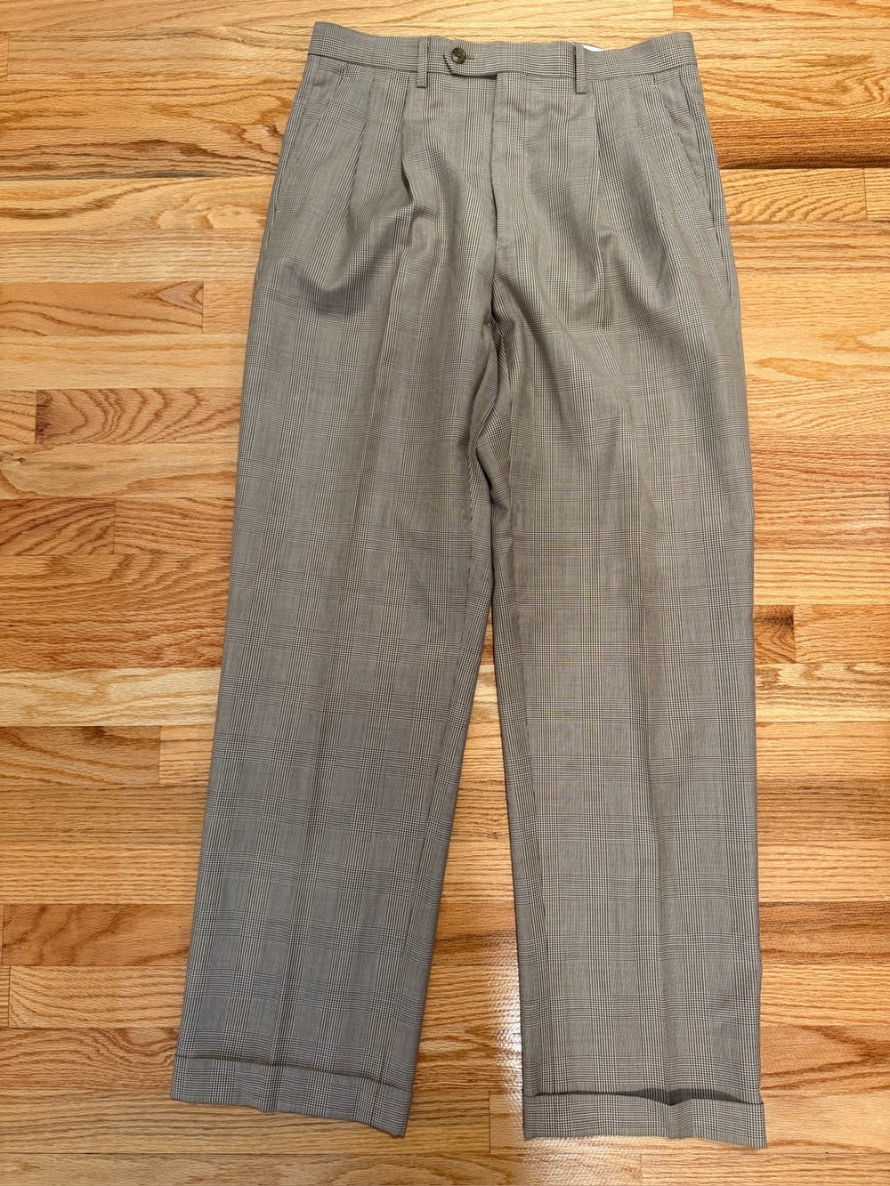 Lauren Ralph Lauren Men’s 32W x 32 Brown Glen Plaid 100% Wool Pleated Pants